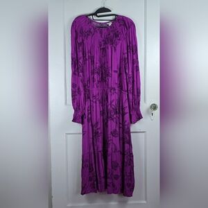 A New Day Pink And Purple Cottagecore Victorian Midi Dress with Pockets Size L
